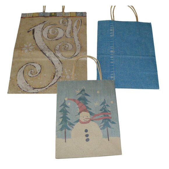 Retro Kraft Paper Christmas Holiday Gift Bag Tissue Party Bundle 8 Pieces - Picture 2 of 4